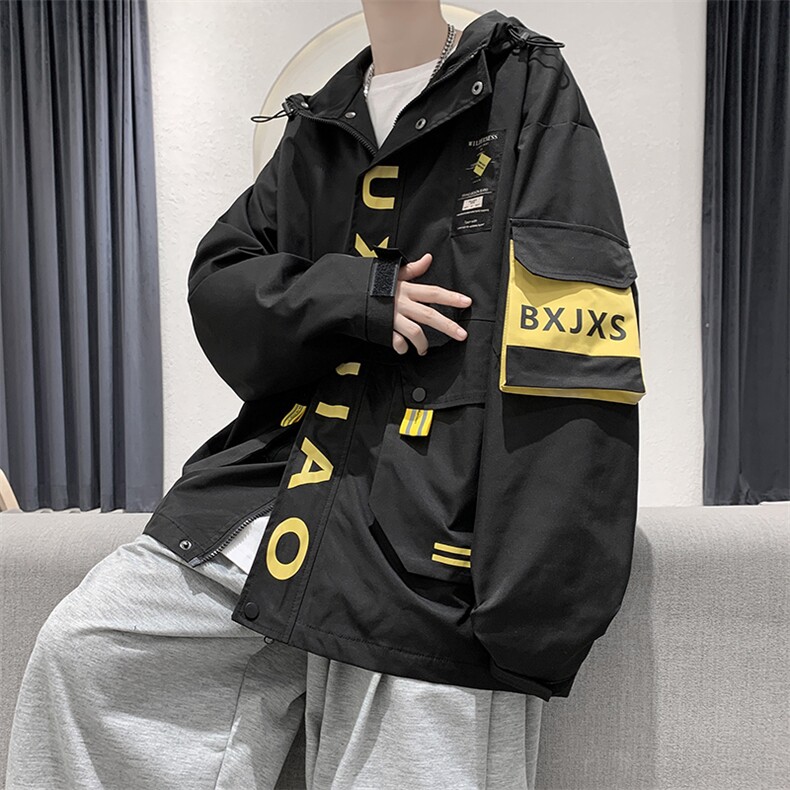 港风模特新款学院风情侣多口袋撞色男生夹克外套JK77P95限128,男装风衣,电商A089-1