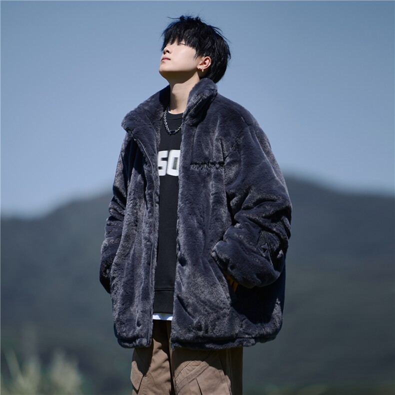 胖胖哥街头风羊羔毛绒棉衣男立领字母刺绣大码宽松加厚保暖棉服,男装棉衣,电商A029