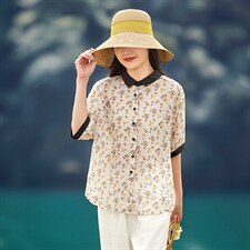 2026年春季女短袖宽松亲肤透气文艺风苎麻，女装衬衫，江南依恋