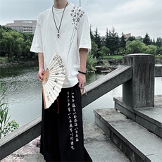 现货新中式书法刺绣棉麻圆领T恤衫短袖上衣A021-T062-p35，男装T恤，电商A021