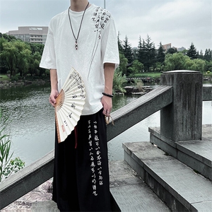 现货 新中式书法刺绣棉麻圆领T恤衫短袖上衣A021-T062-p35图片