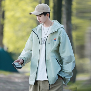 港风撞色彩虹硅胶点缀防晒衣男情侣潮牌防晒服男FS77001P65控88,男装防晒衣,星座227-7