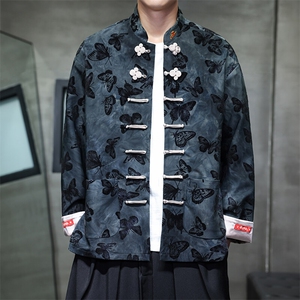 新品新中式（蝴蝶）风潮中式夹克立体植绒印花手工盘扣唐装图片