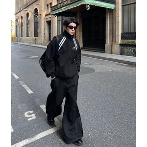 抖音得物高品质秋冬美式重磅结构织带撞色立领印花卫衣外套AW7003图片