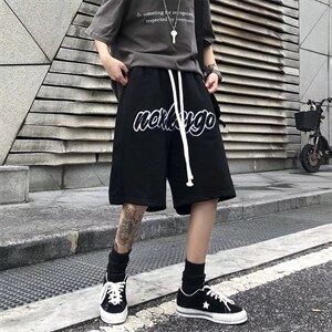 运动嘻哈字母刺绣宽松短裤男夏季潮牌街头阔腿休闲中裤DK607-P26图片