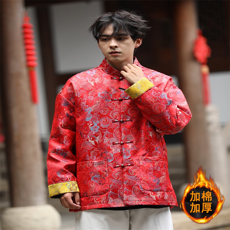 中国风唐装夹克外套男士新中式复古加厚棉衣冬季提花刺绣中山装潮,男装夹克,星座305A（原312A-1）
