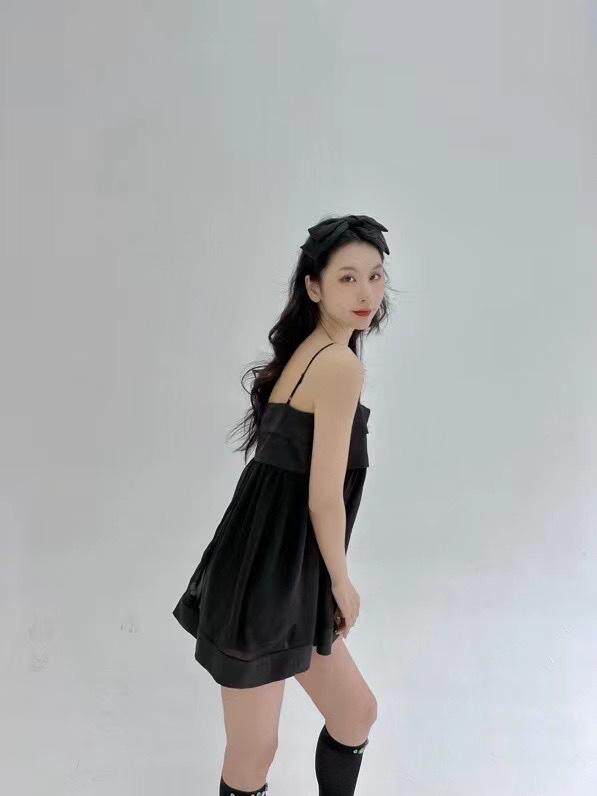 拼接雪纺吊带裙，女装背心吊带，HE