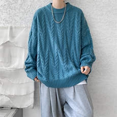 8XL-M麻花毛衣男宽松大码慵懒风情侣圆领针织衫线衣外套MY1512P65，男装针织衫/毛衣，电商B238
