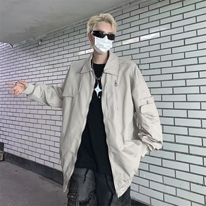 垂感撞色长袖衬衫男春秋宽松设计感轻奢拼接v领衬衣潮图片