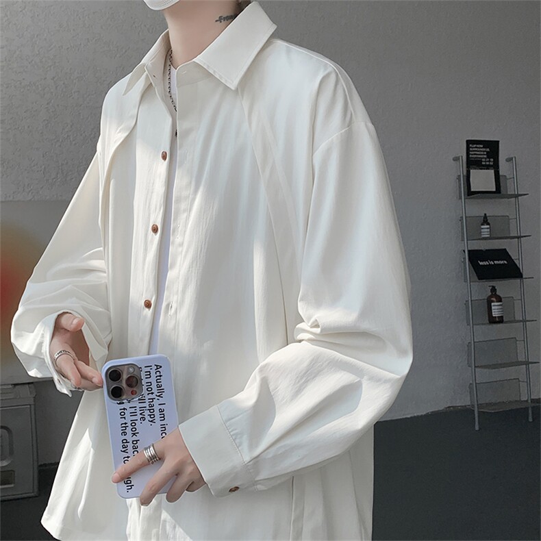 CS1159-特P33控58秋季潮流大码拼接高级感痞帅衬衫宽松外套男,男装衬衫,电商A059