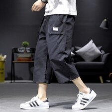 2021夏季新款日系大码休闲裤黑墙宽松工装男七分裤K377-P45，男装休闲裤，电商A001