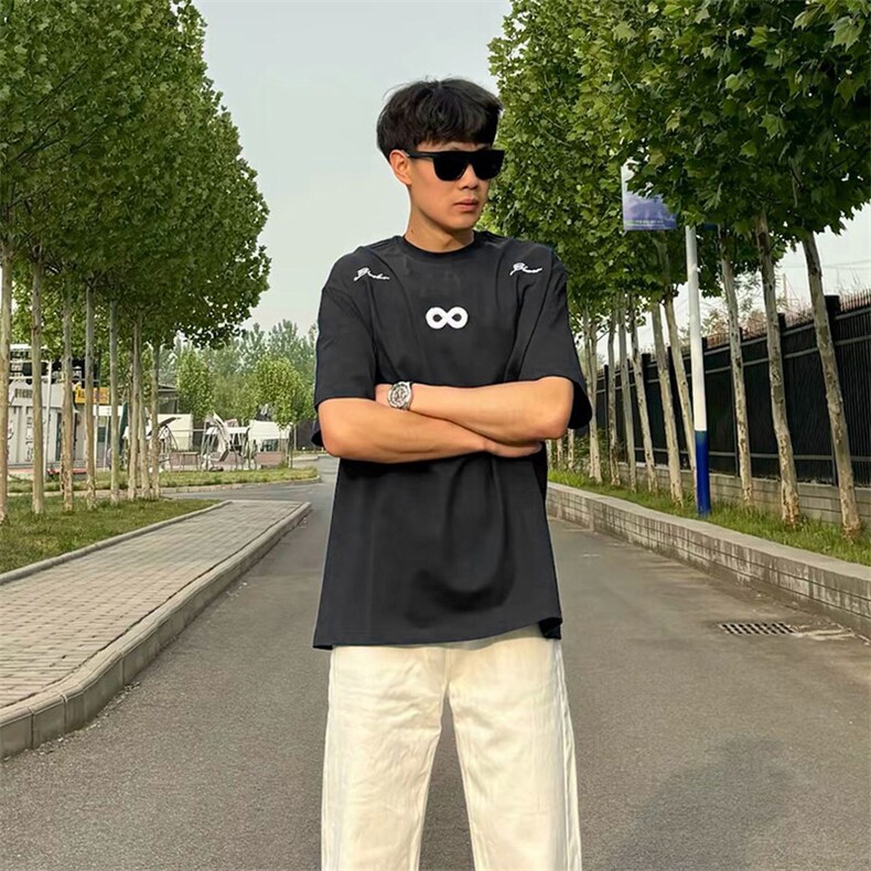 万针全刺绣解构设计260克重磅双纱纯棉高品质美式高街短袖T恤特35,男装T恤,电商A486-1