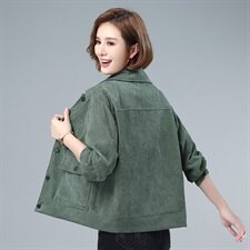 2020年秋冬季新款灯芯绒短款外套女通勤韩版女士上衣自主图，女装短外套，伊满意