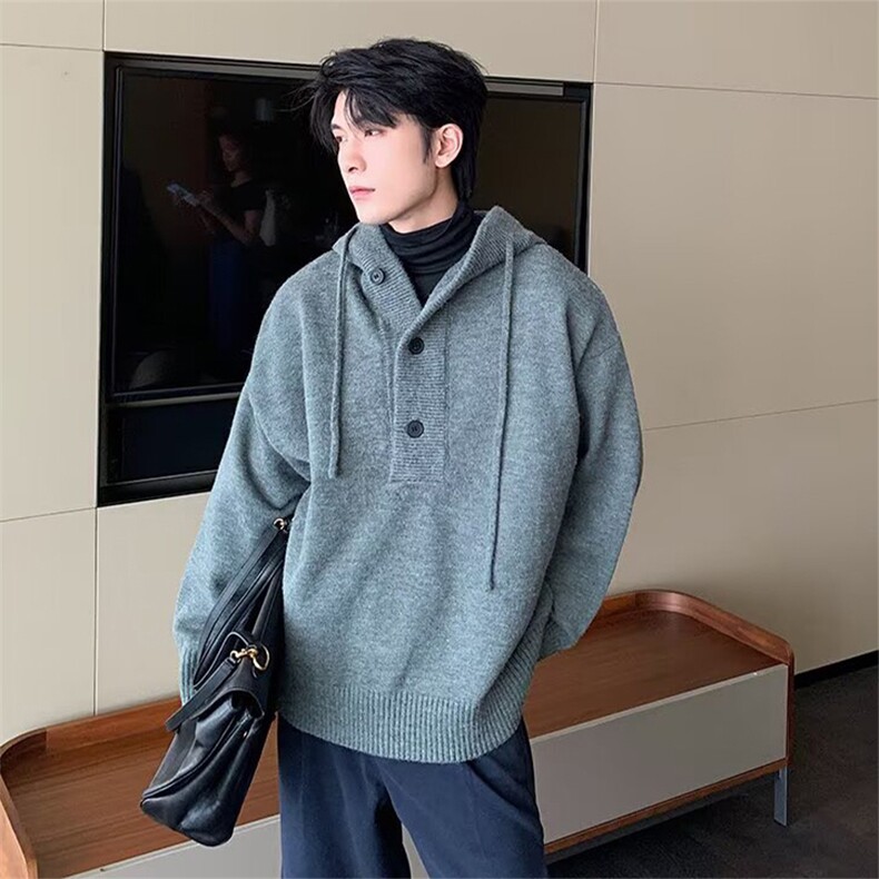 抖音得物 保暖立领拉链针织外套秋冬宽松慵懒风纯色毛衣上衣AM047图片