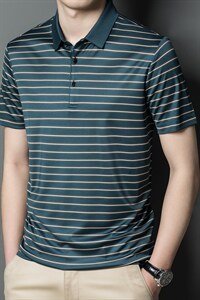 短袖T恤中年男士翻领冰丝爸爸夏装半袖上衣冰丝体恤衫男装图片