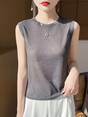 女士圆领无袖单件百搭宽松打底背心，女装针织衫/毛衣，绒宛羊绒