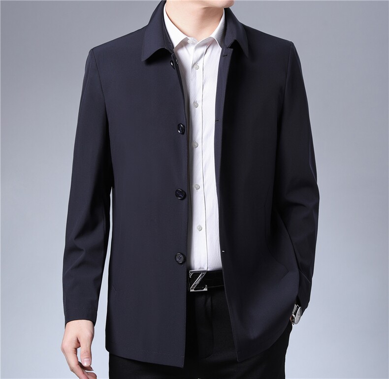 21新款中长款夹克外套翻领大衣中年纽扣秋款爸爸男装ZL9502-P150,男装夹克,电商B212（原钱塘6029）