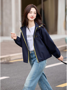 2025春秋季新款时尚休闲百搭品质拉链连帽休闲韩版短外套女图片