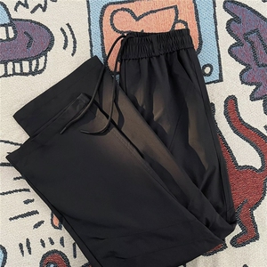 夏季纯色松紧腰裤子男港风垂感潮流宽松ins阔腿休闲裤G17/P40图片