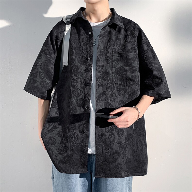 特批35无差价2024夏大码翻领短袖衬衫男设计休闲半袖上衣外套C851，男装衬衫，电商A001-1