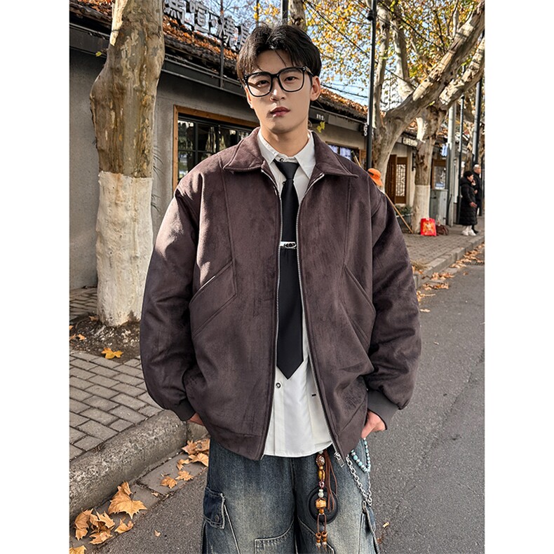 结构设计美式冬季棉服复古麂皮绒短款宽松加棉外套986P118，男装棉衣，电商A458A