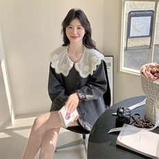 2025秋款现货蕾丝拼接娃娃领短外套2C090-1828-P145-K208，女装短外套，2C090