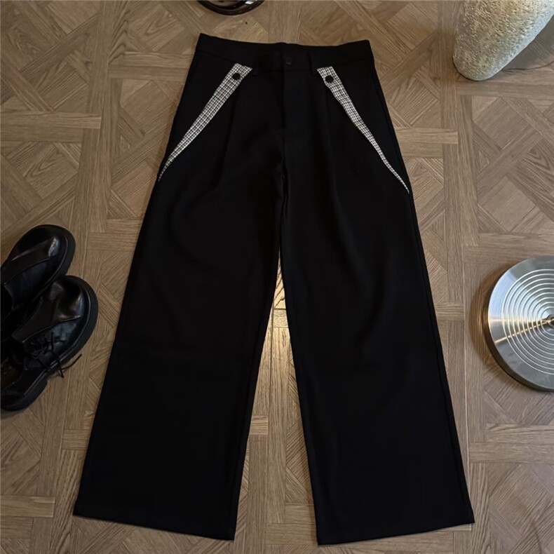 美式复古双褶垂感阔腿休闲西裤男女cleanfit宽松拖地裤LB0588-P55图片