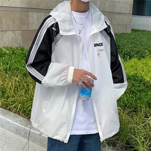 港风  夏季潮流宽松撞色连帽外套防晒服男  F6601 P55控 68图片