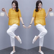 棉麻套装女装2025年夏季新款大码显瘦洋气时尚休闲亚麻两件套裤潮，女装套装/套裙，凝聚力