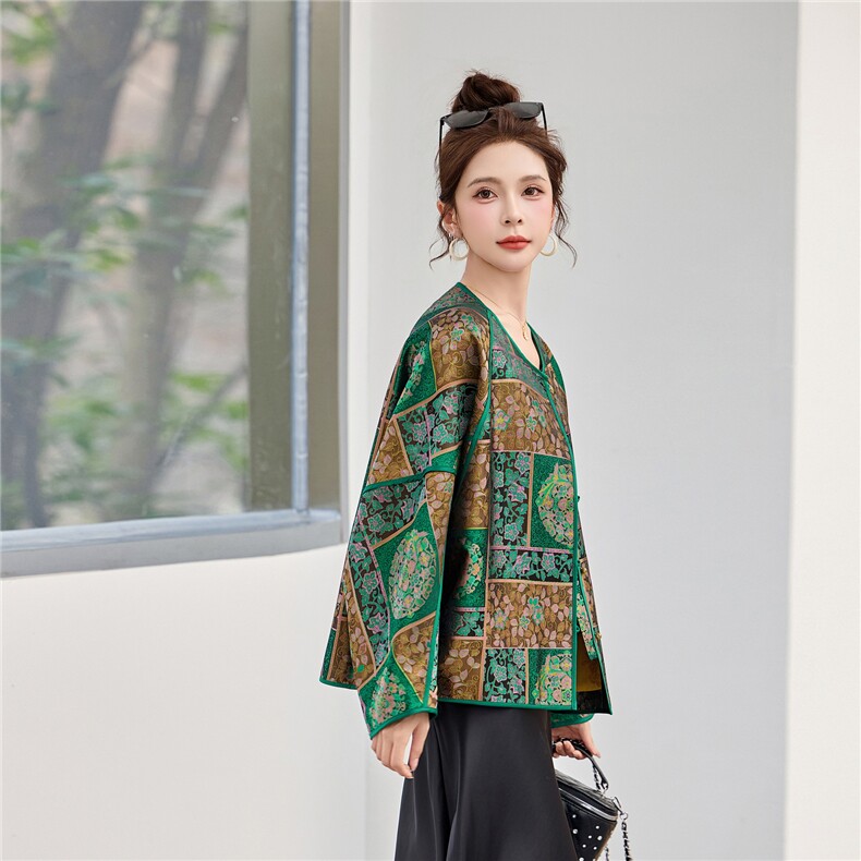 中古风女士真丝宋锦提花外套高端大方,女装短外套,素月