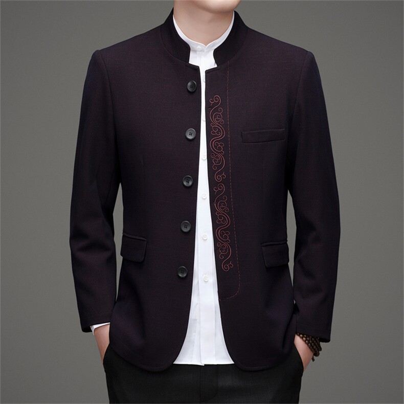 主推高品质中山装西服外套男士中老年风新中式休闲西服唐装,男装西服,钱塘723