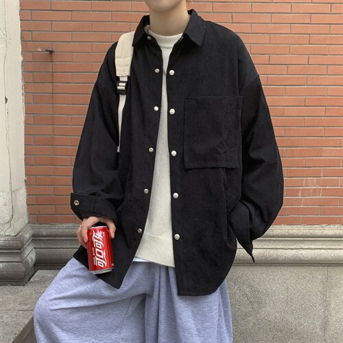 秋冬港风日系复古灯芯绒衬衫外套情侣中性宽松休闲学生C45/P45,男装衬衫,钱塘713