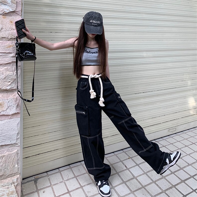 粉色工装裤女多巴胺男女夏季美式辣妹宽松直筒阔腿裤子薄-L3717,男装休闲裤,星座601-2