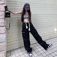 粉色工装裤女多巴胺男女夏季美式辣妹宽松直筒阔腿裤子薄-L3717，男装休闲裤，星座601-2