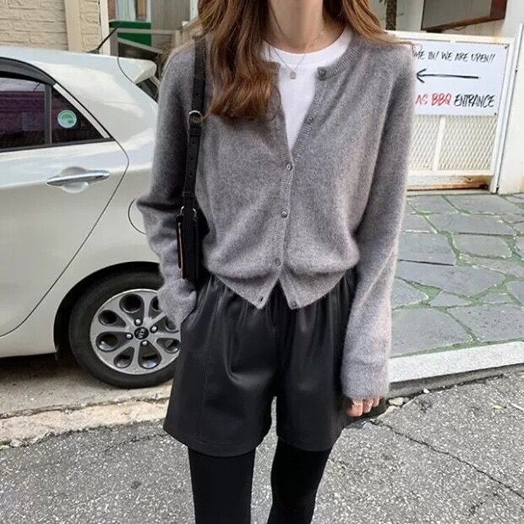 时尚百搭女士秋冬羊毛针织开衫简约休闲显瘦红色毛衣外套,女装羊毛衫,尚可儿羊绒