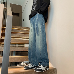 8XL-M牛仔裤秋季加肥加大码痞帅美式高街宽松直筒长裤NZ9007/P65图片
