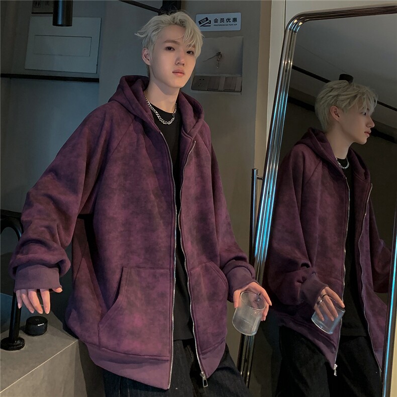重工扎染男2025春秋款复古做旧脏脏连帽拉链开衫卫衣 JK91-p78图片