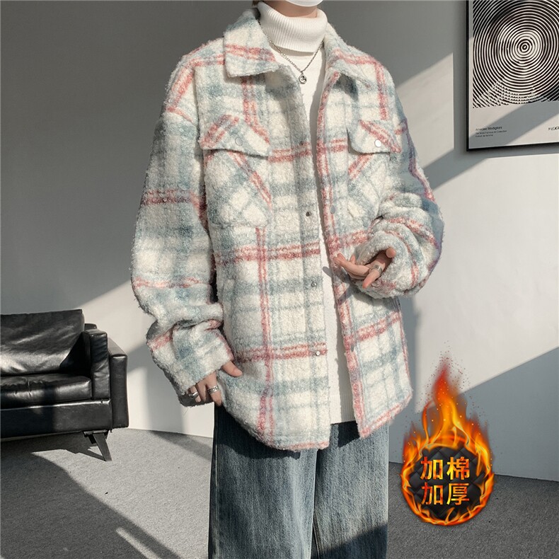 粗花呢格纹棉服复古大码夹棉加厚小香风毛圈格子呢外套LF101特P95,男装棉衣,电商B215