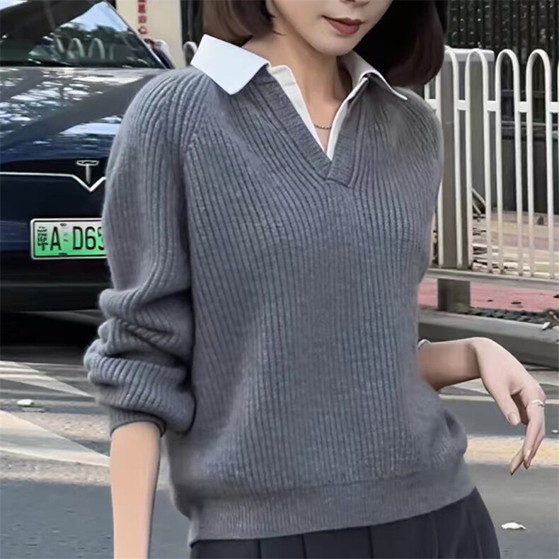 女士2025年秋季灰色套头,针织衫/毛衣,泰沅羊绒