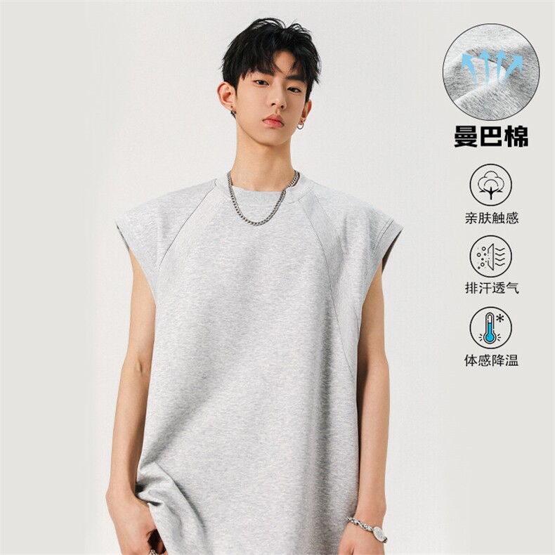 GENIOLAMODE美式冰丝凉感背心男夏季潮牌运动健身坎肩无袖t恤男生,男装T恤,电商A001