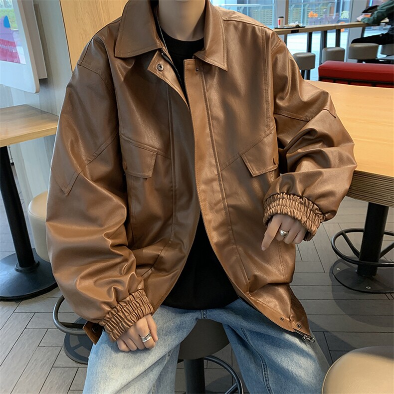 高品质秋款男皮衣工装拉链皮带大口袋皮夹克外套JK700P75,男装夹克,星座1013-1