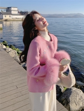 现货新款2183-P390-K569双面羊绒带袖毛狐狸毛可脱，女装双面呢大衣，韩然一族