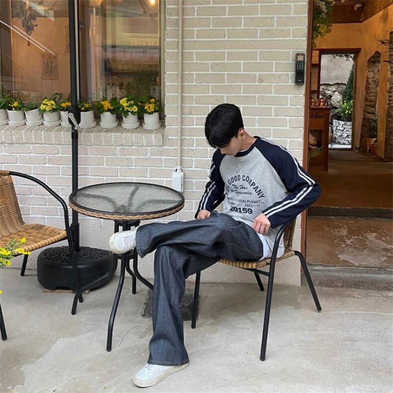 816B-CT1015-P60长袖t恤插肩拼色撞色美式复古韩中性慵懒ins,男装T恤,星座816B