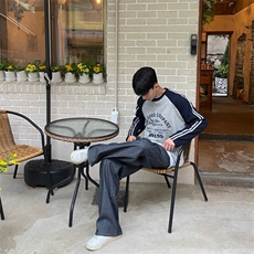 816B-CT1015-P60长袖t恤插肩拼色撞色美式复古韩中性慵懒ins，男装T恤，星座816B