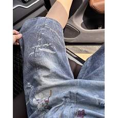 现货七分裤夏季新款2025满印挂饰直筒中裤潮5086-P55，男装牛仔裤，星座910-5