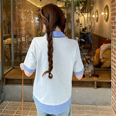 H0713-P45短袖t恤夏2026新款假两件卡通刺绣翻领上衣韩版女装，男装T恤，星座617A-2