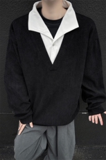 小众设计感假两件翻领卫衣拼接高级感宽松休闲长袖上衣，男装卫衣，电商B319