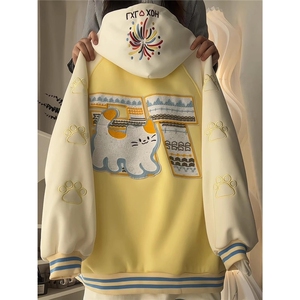 可爱卡通猫咪爪子刺绣开衫短外套男女春秋宽夹克棒球服HH8224 P74图片