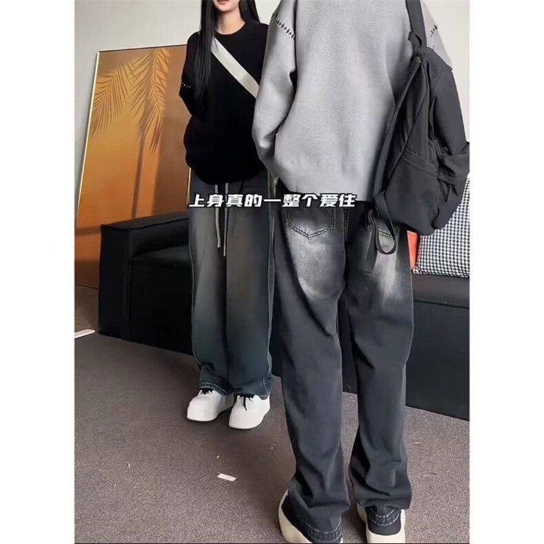 水洗直筒牛仔裤男春秋美式潮牌男生痞帅垂感拖地长裤K24207,男装牛仔裤,电商D325