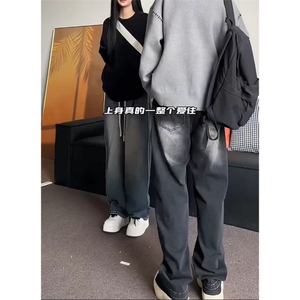 水洗直筒牛仔裤男春秋美式潮牌男生痞帅垂感拖地长裤K24207图片